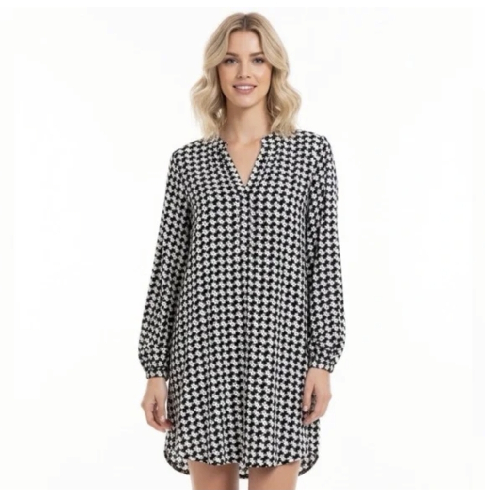 Mud Pie Black and White Houndstooth Long Sleeve Office Contemporary Dress Size L